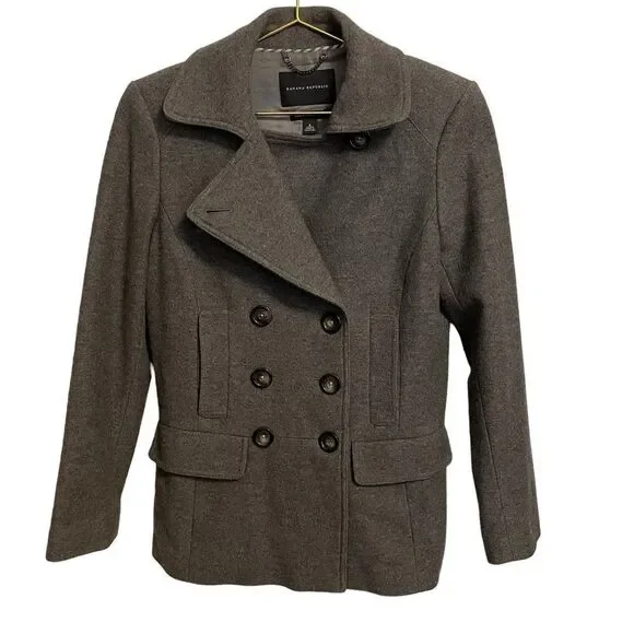 Banana Republic Grey Wool Blend Double Breasted Peacoat Italian Fabric S - Picture 2 of 8